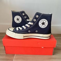 Brand New Condition. Color: Navy Midnight Blue Converse, Navy Vulcanized Sole Sneakers With Round Toe, Blue Sneakers With Rubber Sole, Blue High-top Sneakers With Gum Sole, Navy Round Toe Sneakers With Gum Sole, Blue Retro Sneakers With Round Toe, Retro Blue Sneakers With Round Toe, Blue Converse High-top Sneakers With Gum Sole, Retro Blue High-top Sneakers