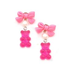 These handmade candy inspired gummy bear drop earrings are made from pink resin gummy bear charms and resin bows with post earrings. They are a perfect gift for any woman who loves cute and quirky charm jewelry. Comfortable and lightweight - add some extra sweetness to your everyday look. Comes in a free pink gift box, making gifting and storing easy.  Details & Measurements: -Total earring length 1.75" (4.38cm) -Gummy Bears measure 3/4" long by 1/2" wide (1.88 x 1.25 cm) -Resin charms -Glass Pearls -hypoallergenic surgical steel post earrings -Choose from Hot Pink or baby pastel pink gummy bears -Handmade -Comes with rubber and metal clutch backings so you never lose an earring again! Every order comes with free gift packaging! Please contact me with any questions you may have and thanks Pastel Resin, Gummy Bear Charms, Resin Gummy Bear, Coquette Diy, Clay Candy, Gummy Bear Earrings, Candy Earrings, Handmade Candy, Pink Gift Box