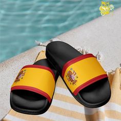 These women's slides are a must-have for the Summer. A pair of these will keep you comfy throughout your day at the game, park, beach or pool. Even the grocery store. Thanks to the cushioned upper strap and the textured footbed insole * Cushioned and durable faux leather upper strap * Lightweight polyurethane (PU) outer sole * Contoured, textured footbed insole * Stitched around the upper perimeter for extra durability * Spot clean only * Printed, cut, and handmade Important: This product is ava Soccer Fan Gifts, Open Toed Shoes, Mens Shoes Sandals, Soccer Fan, Weather Activities, Mens Slides, Soccer Fans, Womens Slides, Team Gifts