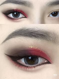 Beidou Makeup, Ateez Concert Makeup Ideas, Red Eye Makeup Tutorial, Red Douyin Makeup, Red Eyeliner Makeup, Concert Makeup