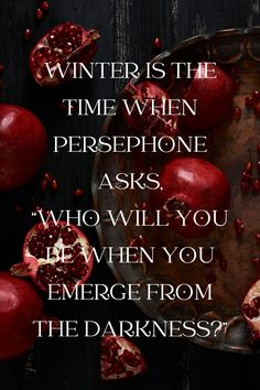 Winter is a sacred time. It's a time of rest, a time of stillness, and a time of darkness. Winter marks the time of Persephone's descent into the Underworld and our own inner journey to the depths of our souls. This is the time for Persephone's medicine, a time when she will ask you, "Who will you be when you emerge from the darkness?" #divinefeminine #persephone Persephone Colors, Persephone Devotee, Sacred Aesthetic, Hades And Persephone Aesthetic, Greek Goddess Persephone, Persephone Greek Mythology, Persephone Aesthetic, Goddess Persephone, Persephone Art