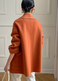 This gorgeous women's jacket is made from a sumptuous wool blend, with a stylish shawl collar and a fabulous shade of orange. An elegant piece to add a luxurious finish to any look. Shawl collar Open front Long sleeves It comes with a leather belt 10% wool, 90% polyester No lined Dry clean Women's outerwear Item #3103141 Size info XS=US2=UK6=EU32 S=US4-6=UK8-10=EU34-36 M=US8-10=UK12-14=EU38-40 ★★ It would be helpful if you provided your height and weight so that I could assist you in choosing th Elegant Orange Blazer With Notch Lapel, Elegant Single Breasted Orange Blazer, Elegant Brown Outerwear With Shawl Collar, Elegant Brown Sweater Coat For Spring, Formal Orange Outerwear With Notch Lapel, Formal Orange Notch Lapel Outerwear, Chic Orange Long Sleeve Blazer, Elegant Brown Pea Coat With Lapel Collar, Elegant Brown Sweater Coat For Fall