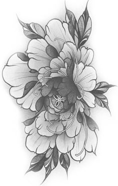 a black and white drawing of a flower