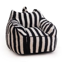 a black and white striped chair on a white background