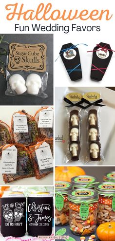 halloween wedding favors and treats are featured in this collage