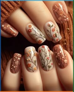 #Brown #Nail #Art #Design Pink Nail Art Designs, Thanksgiving Nail Designs, Floral Nail Art, Thanksgiving Nails, Spring Nail Art, Fall Nail Art, Short Nail Designs, Autumn Nails, Nail Designs Spring