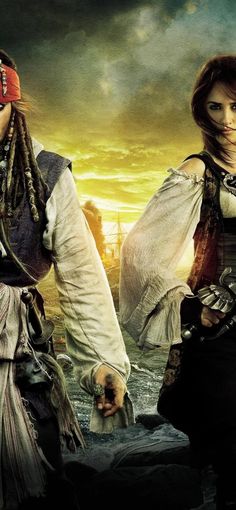 pirates of the carraige movie poster with captain jack sparrow and his crew in costume