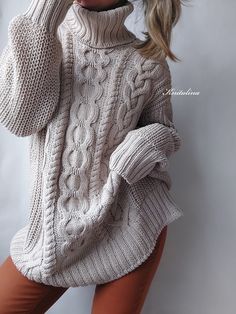 "Stylish chunky handmade knitted sweater. 100% cotton. Knitted braids and arans impress with their self-sufficiency. Sleeves and back - three-dimensional knitting. High collar. One size fits all. Width: 61 cm/24\". Length: 76 cm/30\". Available in other colors." Cable Sweater, Beautiful Sweater, Pullover Sweater Women, Cotton Sweater, Handmade Knitting, High Collar, Women Pullover, Cable Knit, One Size Fits All