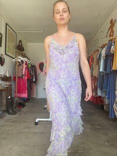 "Stunning late 1990s to early 2000s strapless dress made of beautiful silk chiffon in lime and purple with paisley print. The dress is embellished with crystal beads throughout and has both a ruffled neckline and asymmetrical ruffled hem.  * Great condition, some small pulls at crystal beads, otherwise beautiful condition Bust: 30\" to 40\" Waist: 26\" resting to 30\" Hips: 50\" Length: 48\" Suggested sizing: small to medium, possibly smaller large  ---- All vintage items have been described and dated to the best of my ability. With this said, all dates are approximations unless there is specific documentation of period (such as Union tag or provenance). Although I am very confident in my abilities to date items, there is no way to promise 100% accuracy at all times, as styles, fabrics, an Dress Asymmetrical, Ruffled Neckline, Crochet Mini Dress, Floral Jumpsuit, Red And White Stripes, Silk Chiffon, Asymmetrical Dress, Dress Clothes For Women, Paisley Print