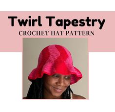 a woman wearing a pink hat with the words twit tapestryry on it