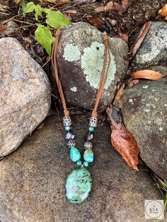 Unique Turquoise Smokey Quartz Necklace - Gift for Her, Gemstone Pendant Eclectic Necklace, Key Necklace Vintage, Bead Pendant Necklace, Bead Pendant, Beaded Pendant Necklace, Natural Stone Jewelry, Suede Cord, Smokey Quartz, Quartz Necklace