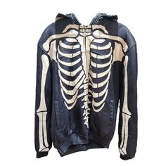 100% Authentic Leather Skeleton Navy White Leather Bomber Matching Skull Hood Halloween Costume Bone Bones Skeletal Scary Fun Dead Zombie Prank Skin Goth Punk Heavy Metal Core Skeleton Leather Jacket, Skeleton Jacket, Hood Halloween Costume, Metal Core, Accessories To Buy, Fashion Design Sketchbook, Design Sketchbook, Blue And White Style, Vintage Jackets