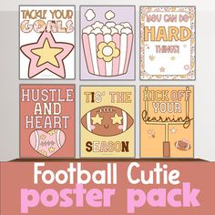 football cutie poster pack with pink and yellow colors on the bottom, stars in the middle