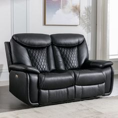 The ultimate fusion of luxury, comfort, and style for your living space. Wrapped in premium leather upholstery, this loveseat boasts a unique diamond pattern that elevates its elegance. The electric reclining mechanism allows for effortless, smooth adjustments at the touch of a button, providing unmatched relaxation. With its 62" wide seating area, there's ample space for two to lounge, share a cozy moment, or watch TV in comfort. This loveseat is built on a solid wood frame and features high-de Power Reclining Loveseat, Reclining Loveseat, Leather Reclining Sofa, Electric House, Convertible Sofa, Living Room Set, Leather Cushion, Zero Gravity, Massage Chair