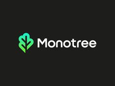 the logo for monotree is shown on a black background with green leaves in the center