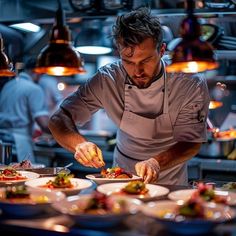 a man is preparing food in a kitchen