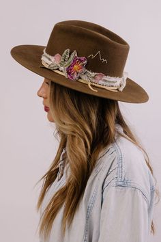 Embroidery on 100% Linen Cotton canvas base band ﻿Embroidered band pictured on western silver belly hat. Sold separately. Western Style Embroidered Flat Brim Hat, Coral And Tusk, Mountain Style, Band Pictures, Hat Ideas, Jackson Hole, Handmade Hat, Wide Brimmed Hats, Kids Hats