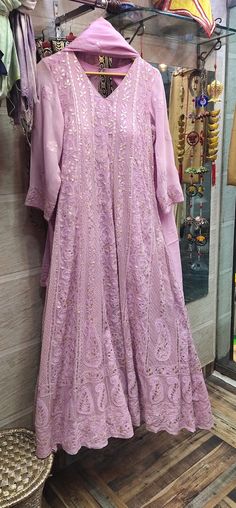 Check out this item in my Etsy shop https://www.etsy.com/listing/953657318/lucknowi-chikankari-anarkali-suit-hand Chikankari Georgette Suits, Chikankari Couple Outfits, Lucknowi Anarkali Dress, Lakhnavi Dress Pattern, Lace Anarkali Suits, Lucknowi Chikankari Anarkali Suits, Georgette Chikankari Anarkali, Lucknowi Anarkali Suits, Chikankari Frock Suit