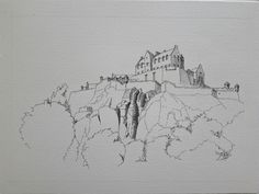 a drawing of a castle on top of a hill