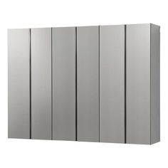 a stainless steel bathroom cabinet with four doors and no mirror on the front, side view