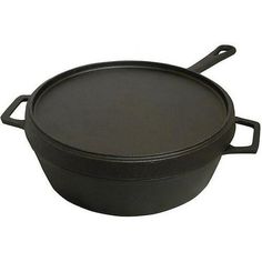 an empty cast iron skillet on a white background