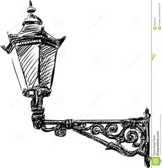 a black and white drawing of a street light on a pole with a lamppost