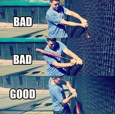 two men holding baseball bats in their hands and the words bad, bad, good