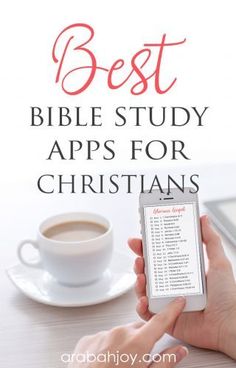 a person holding a tablet with the text best bible study apps for christians