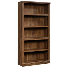 a wooden bookcase with three shelves on each side