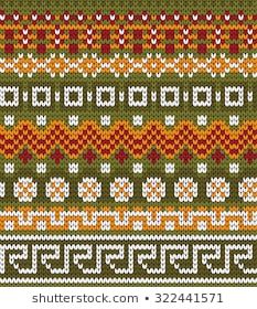 a knitted pattern in green, orange and white