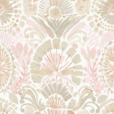 an abstract floral pattern in pink, beige and grey colors on a white wallpaper background