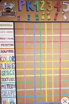 a bulletin board with numbers and colors on it