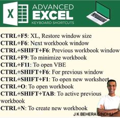 an advertisement for the advanced excel keyboard shortcuts course with a man standing in front of it