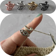 four different types of rings sitting on top of each other in front of a person's finger