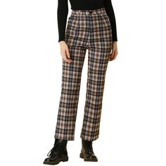 Classic plaid pants feature a straight fit leg for a relaxed vibe with work to weekend versatility. Casual tartan cropped pants, Simply add blouse and sneaker for chic and preppy look. This plaid high waist pants can show your casual style. With a zip and button fastening, these trousers sit at the point where style and practicality meet. The perfect Casual trousers, plaid and color is unique. It works perfectly together. Bolster your formal separates with an fashion plaids style. Style these tr Plaid Trousers, Pants Brown, Brown Outfit, Work Trousers, Preppy Look, Plaid Fashion, Plaid Pants, Cropped Trousers, Solid Tops