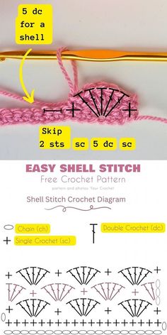 the instructions for how to crochet an easy shell stitch