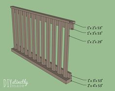 an image of a wooden railing with measurements