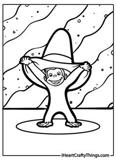 Curious George wearing Big Yellow Hat Coloring Pages Templates Curious George Coloring Pages, George Birthday Party, Curious George Birthday Party, Anna Und Elsa, Curious George Birthday, Birthday Party Invitation, Custom Invitations, Coloring Pages For Kids