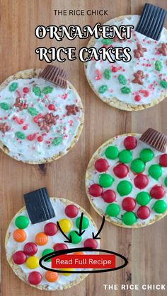 three desserts that are decorated with candy and marshmallows