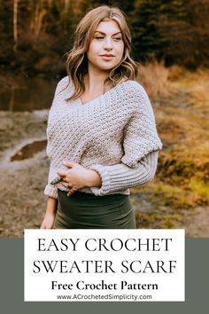 the easy crochet sweater scarf pattern is great for beginners to make and use