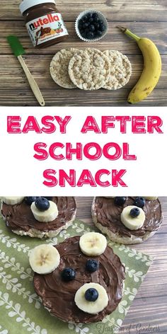 an easy after school snack with chocolate, bananas and peanut butter on top for the kids to eat