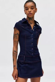 Women's Dresses | Urban Outfitters Short Sleeve Dress Shirt, Charm Keychain, Drop Waist, Jeans Dress, Women's Dresses, Bottle Opener, Clothing Store