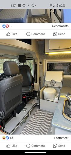 the inside of an rv with two different seats