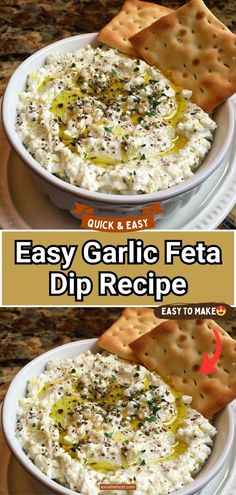 easy garlic feta dip recipe with crackers