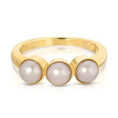 Maya Brenner x Sarah Hendler is an effortless pearl collection with pieces that feel modern, chic and not too fancy. Our Tres Pearl Ring is solid 14K yellow gold with a 2mm band and three 4mm bezel set white pearls. Please allow 1-2 weeks for processing Modern Yellow Gold Pearl Ring For Anniversary, Elegant Gold Stackable Pearl Ring, Modern Round Pearl Ring In Yellow Gold, Modern 14k Yellow Gold Pearl Ring, Modern Gold Pearl Ring, Formal Yellow Gold Pearl Ring With Bezel Setting, Classic Pearl Ring With Bezel Setting, Elegant Stackable Yellow Gold Pearl Ring, Elegant Stackable Pearl Ring In Yellow Gold