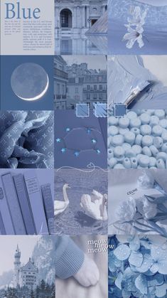 blue collage with white and gray images