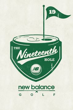 the nineteent hole golf logo is green and white with a flag on it