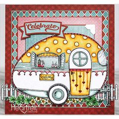 a handmade card with an image of a camper on the front and side