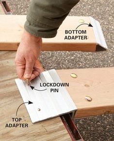 a person is working on some wood with the words lockdown pin and top adapter