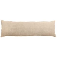 the linen lumba pillow in natural colors is shown on a white background and has a long, rectangular shape